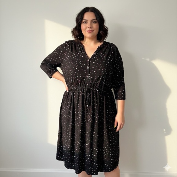 Penningtons Dresses & Skirts - Penningtons Navy Blue 3/4 Sleeves Knee Length Polka Dot Dress Stretchy Size 3X